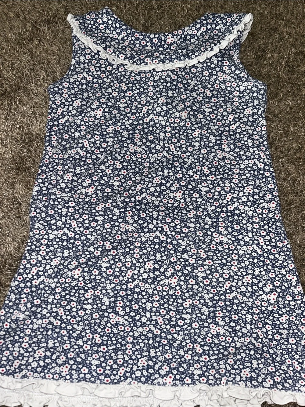 Girls Navy Floral Nightgown with White Ruffle Trim